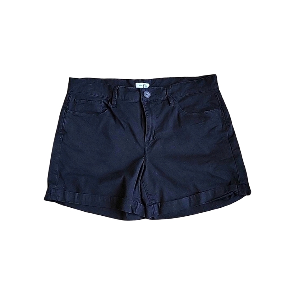 VINCE Black High Waist Cuffed Flat Front Stretchy Chino Shorts Size 8
